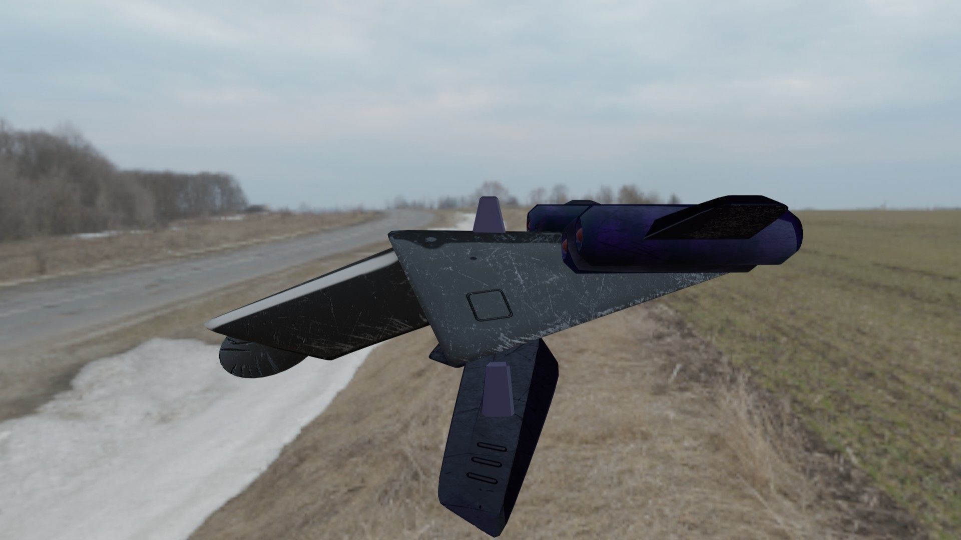 Aircraft airplane X-wing and four-turbine Low-poly 3D model_11