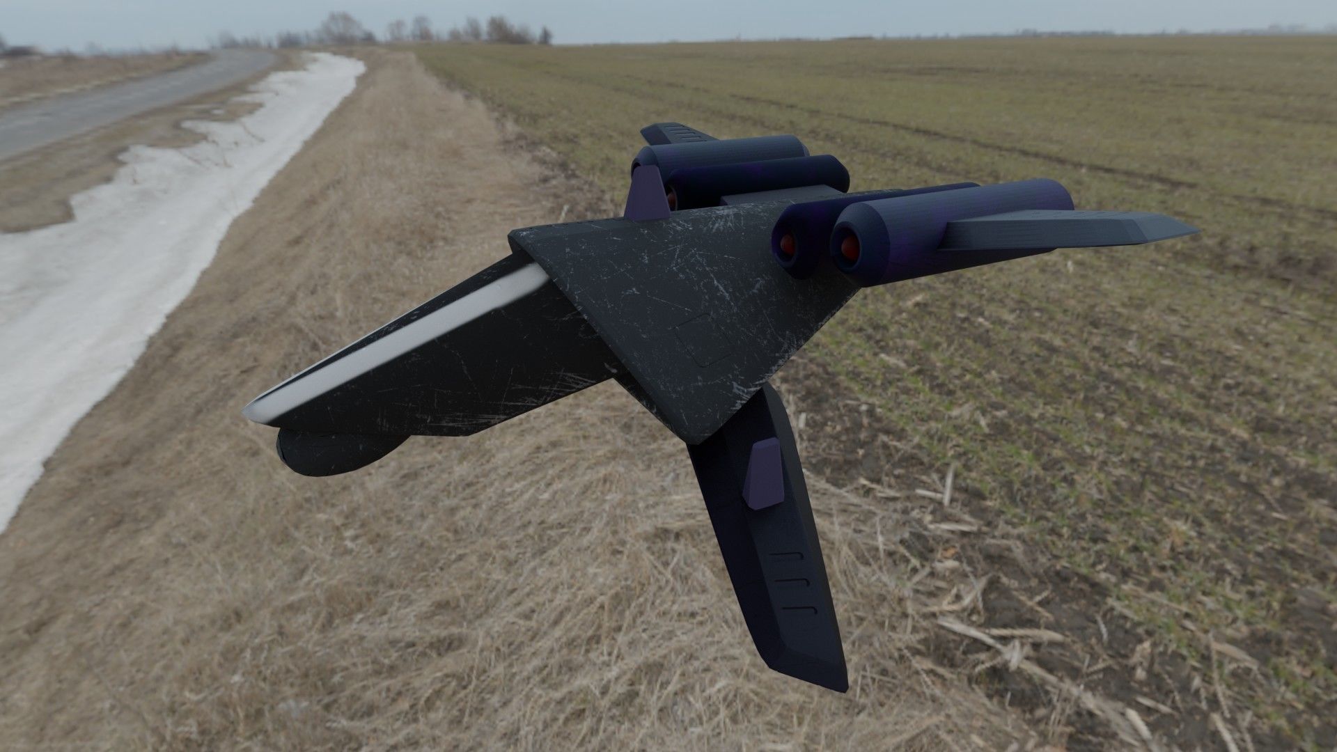 Aircraft airplane X-wing and four-turbine Low-poly 3D model_3