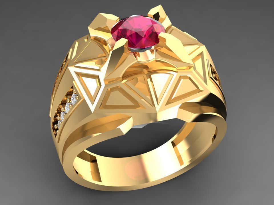 Geometric Star Gemstone Ring for Men 3D Model 1085 3D print model_3