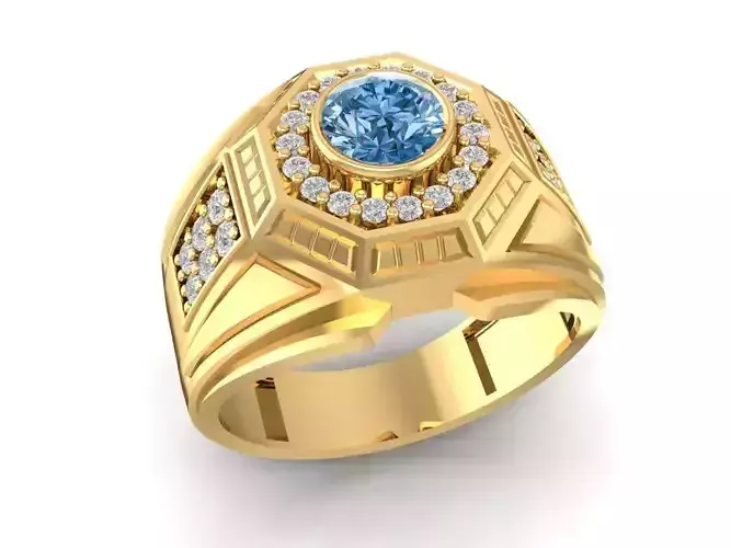 Round Face Blue Stone Men Ring Jewelry 1086