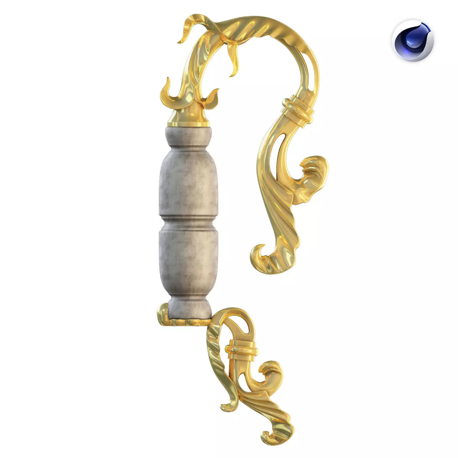 Golden decorative molded handle 3D model 3D model
