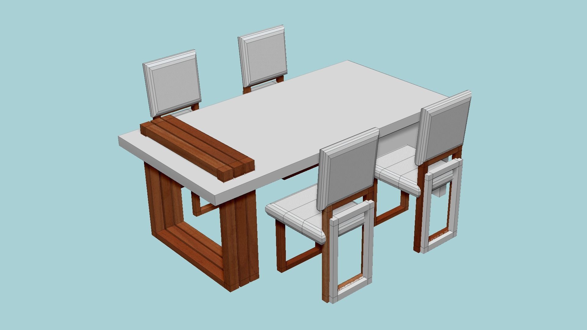 Dinning Table 61 - White Wood - Furniture Interior Design Low-poly 3D model_6