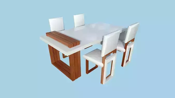 Dinning Table 61 - White Wood - Furniture Interior Design Low-poly 3D model