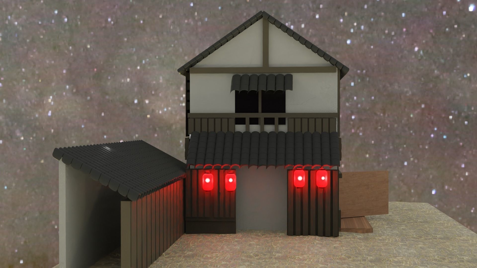 Japanese house Low-poly 3D model_1