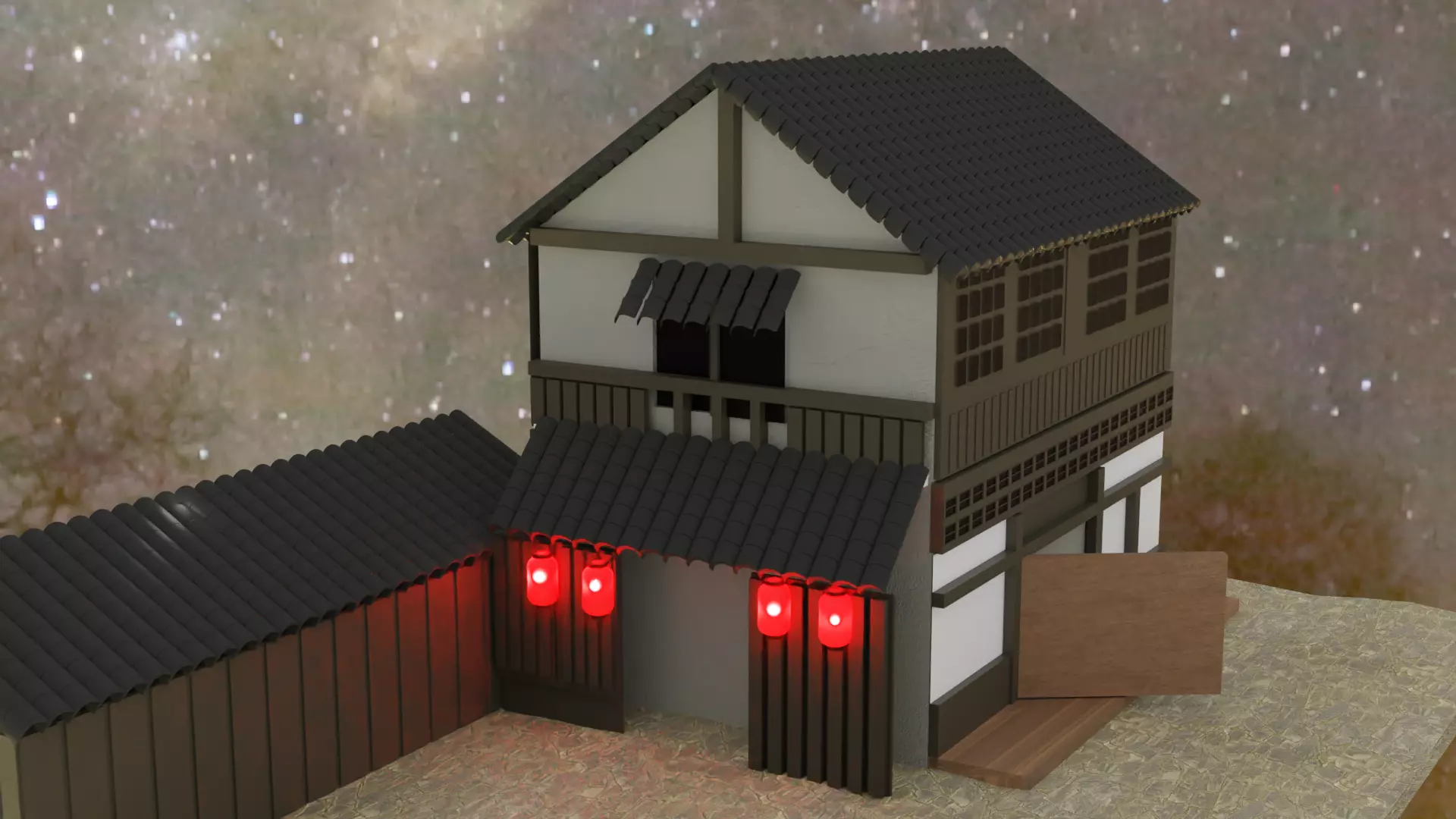 Japanese house Low-poly 3D model_0
