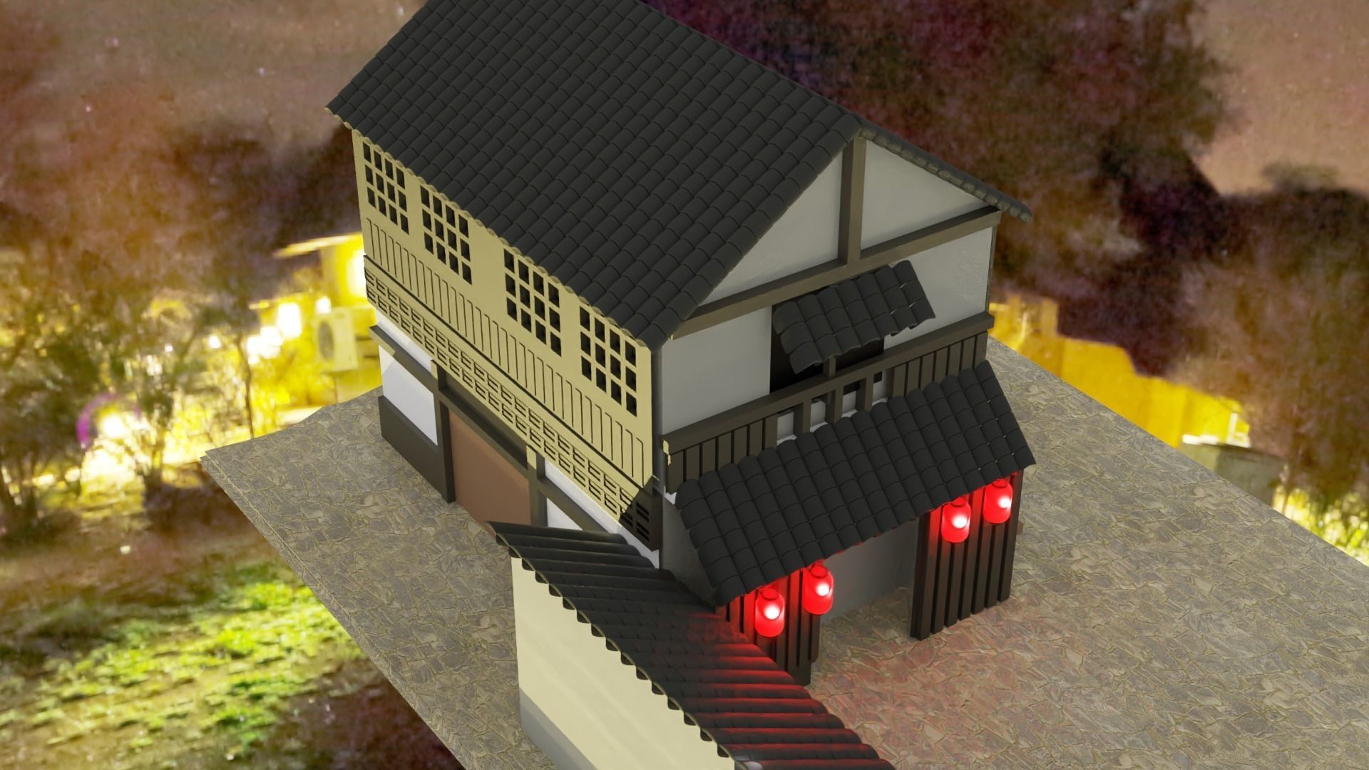 Japanese house Low-poly 3D model_2