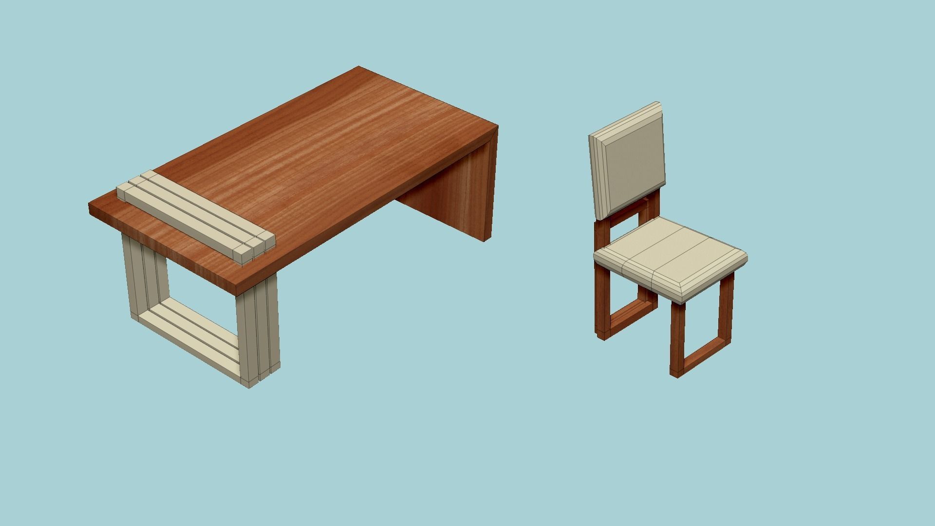 Dinning Table 62 - Beige Wood - Furniture Interior Design Low-poly 3D model_7