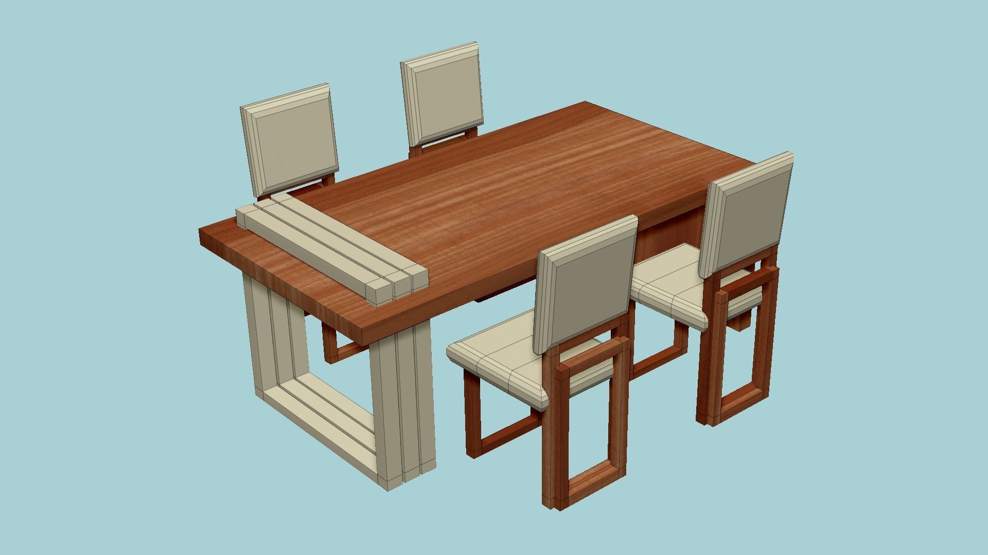 Dinning Table 62 - Beige Wood - Furniture Interior Design Low-poly 3D model_6