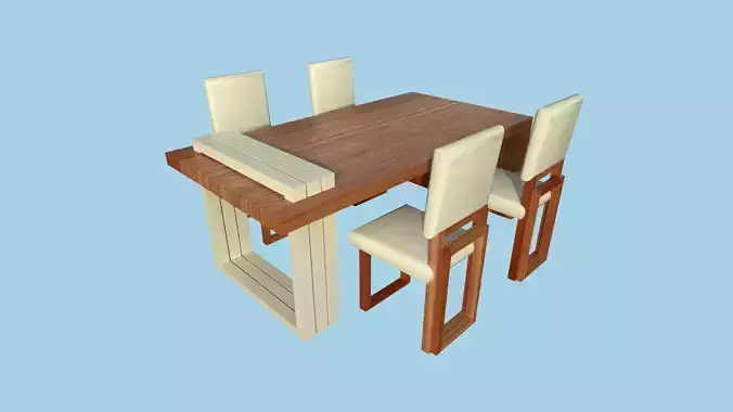 Dinning Table 62 - Beige Wood - Furniture Interior Design Low-poly 3D model