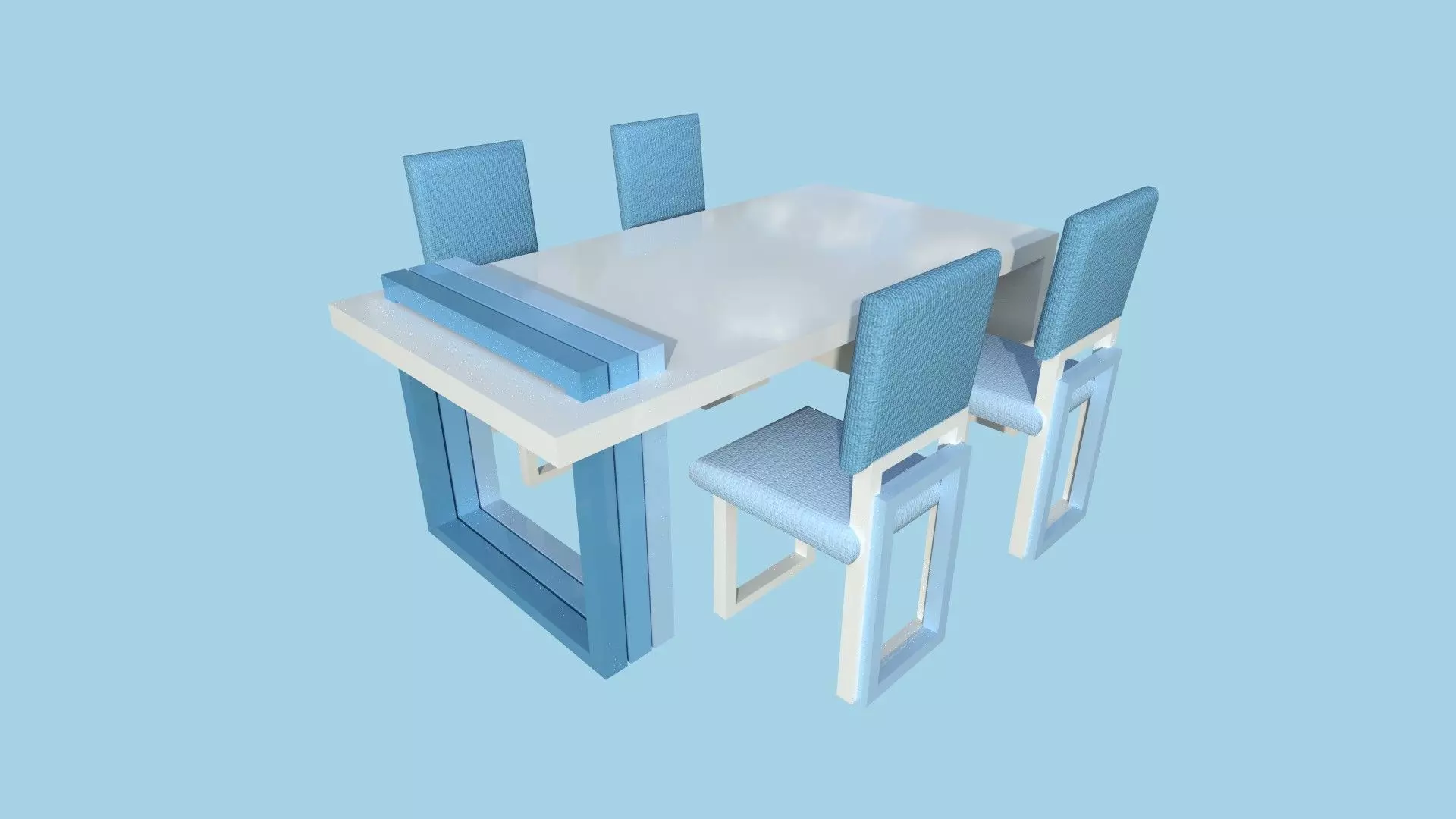 Dinning Table 63 - White Blue - Furniture Interior Design Low-poly 3D model_0