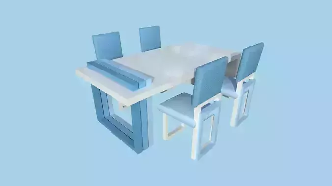 Dinning Table 63 - White Blue - Furniture Interior Design Low-poly 3D model