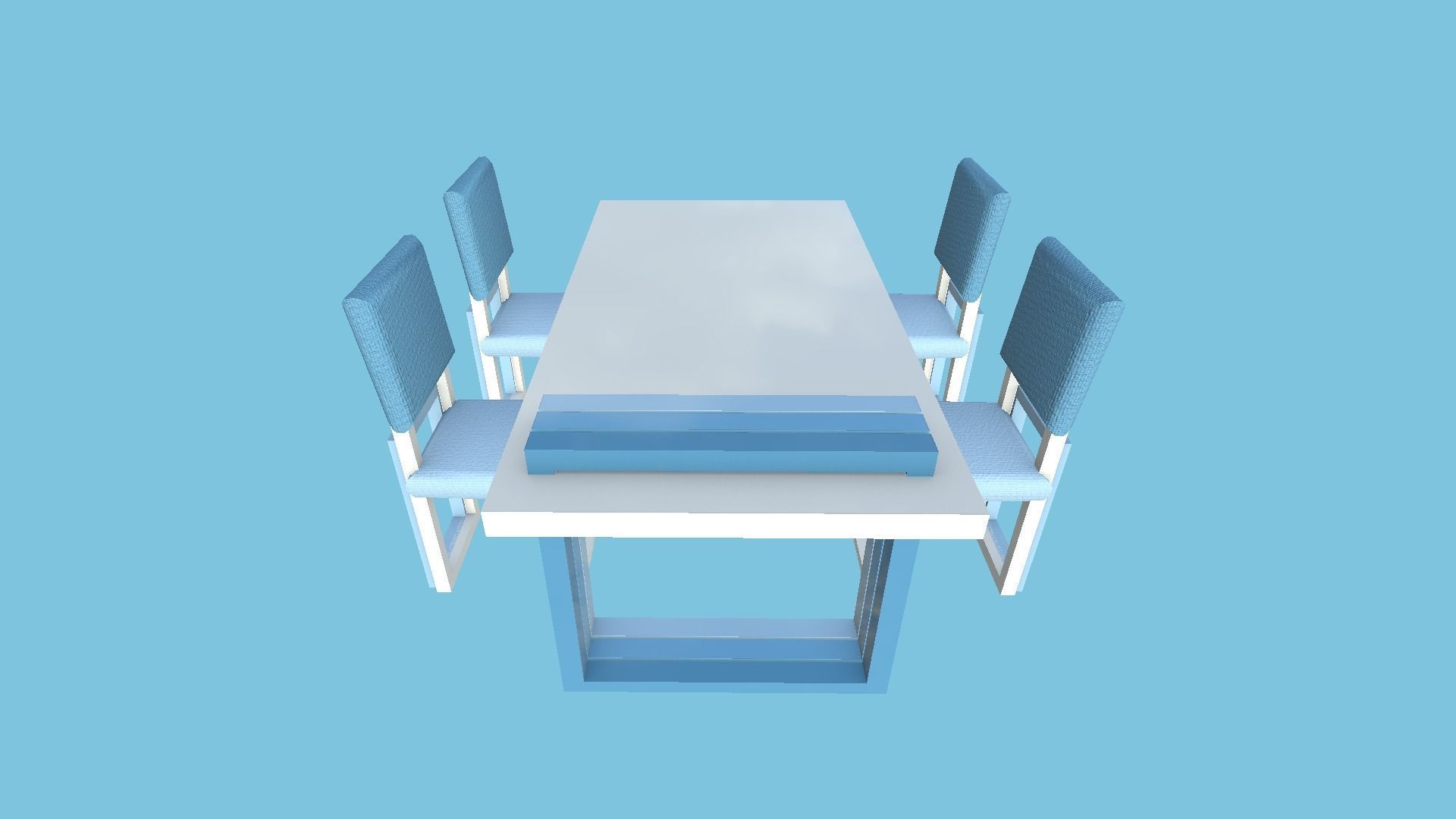 Dinning Table 63 - White Blue - Furniture Interior Design Low-poly 3D model_3