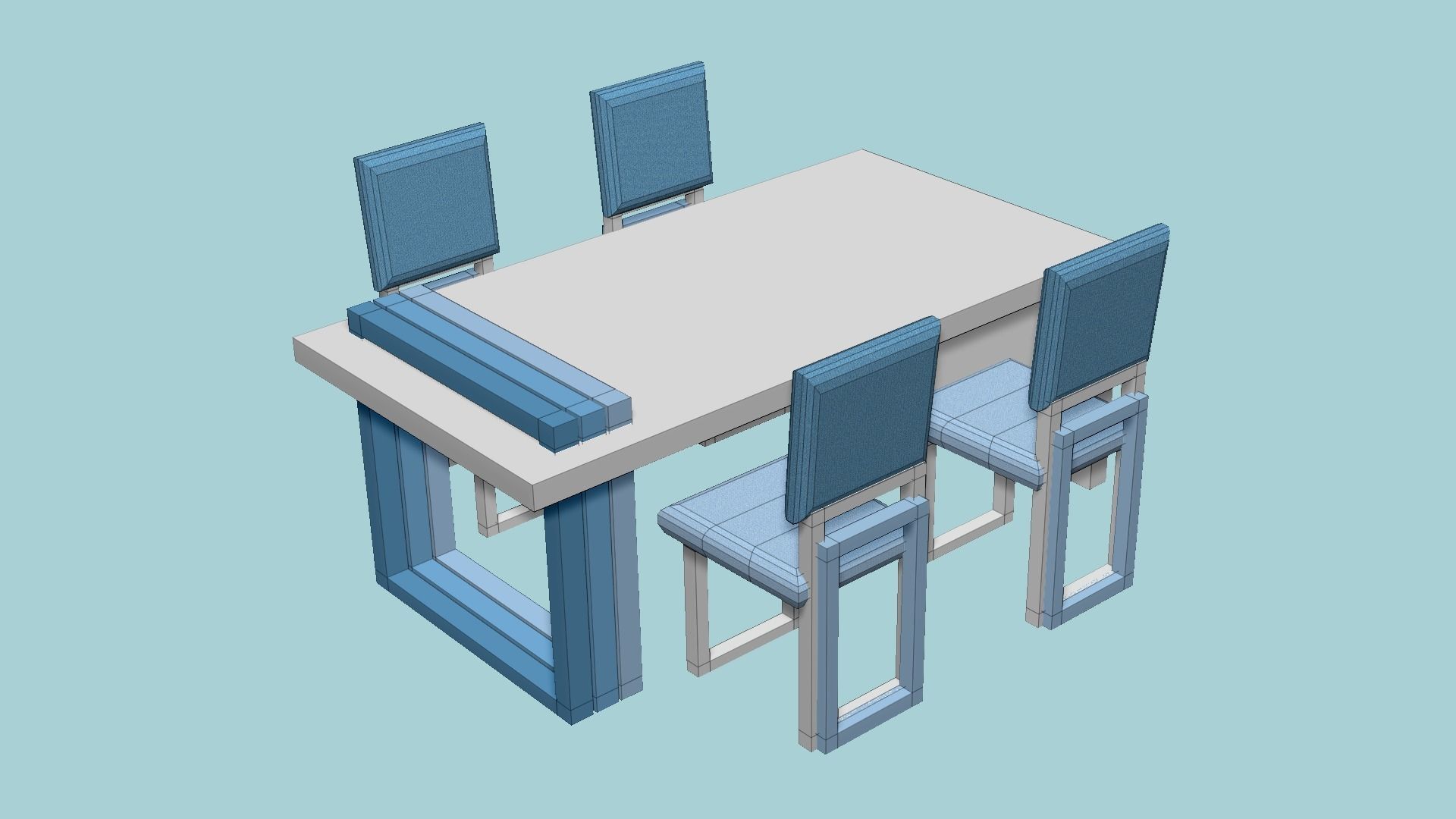 Dinning Table 63 - White Blue - Furniture Interior Design Low-poly 3D model_6