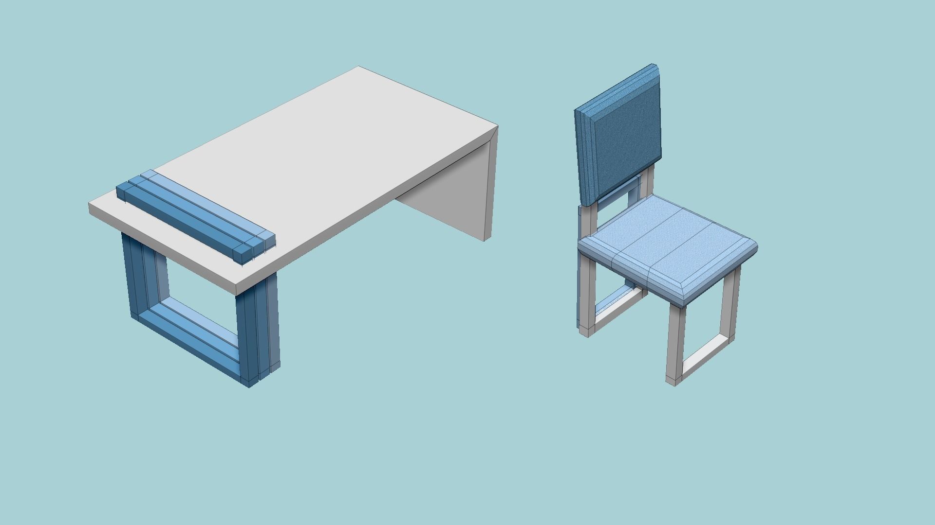 Dinning Table 63 - White Blue - Furniture Interior Design Low-poly 3D model_7