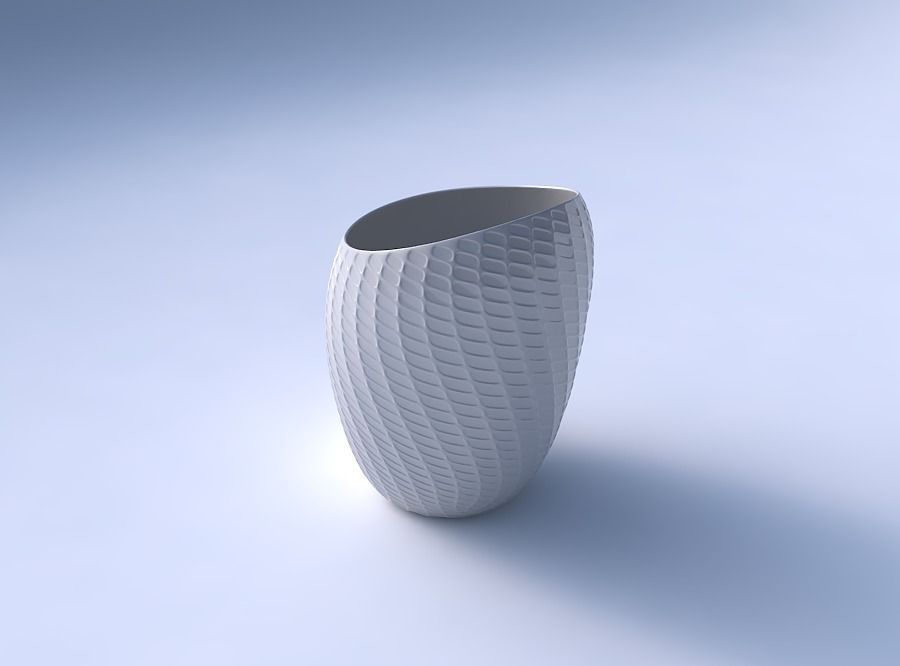 Bowl Spheric Lattice with diagonal grid dents 3D print model_3
