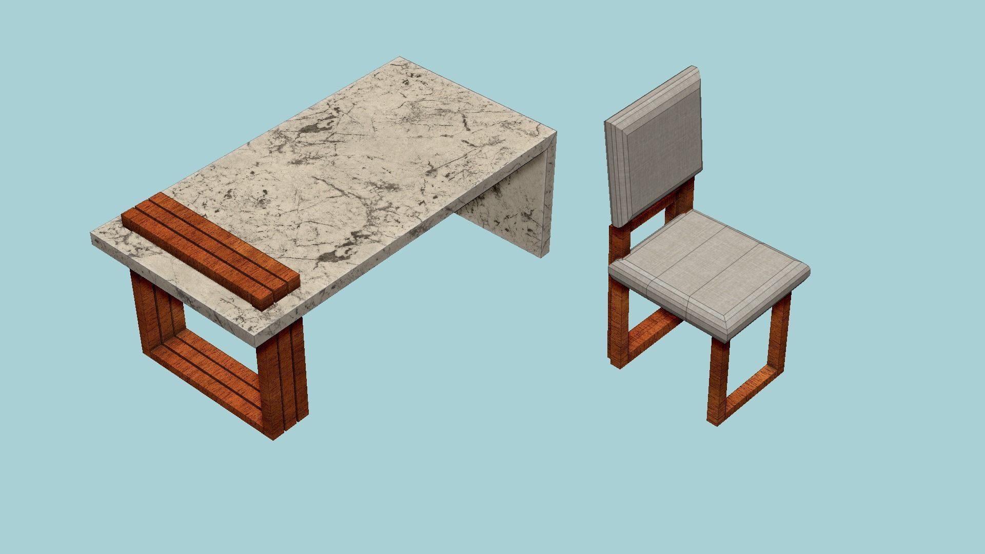 Dinning Table 67 - Marble Wood - Furniture Interior Design Low-poly 3D model_7