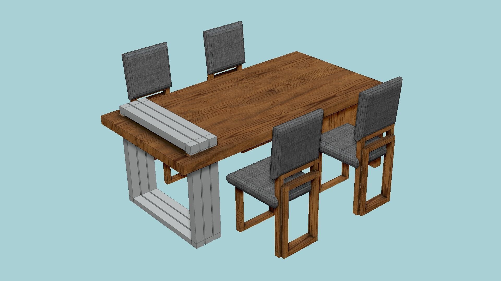 Dinning Table 69 - Gray Wood - Furniture Interior Design Low-poly 3D model_7