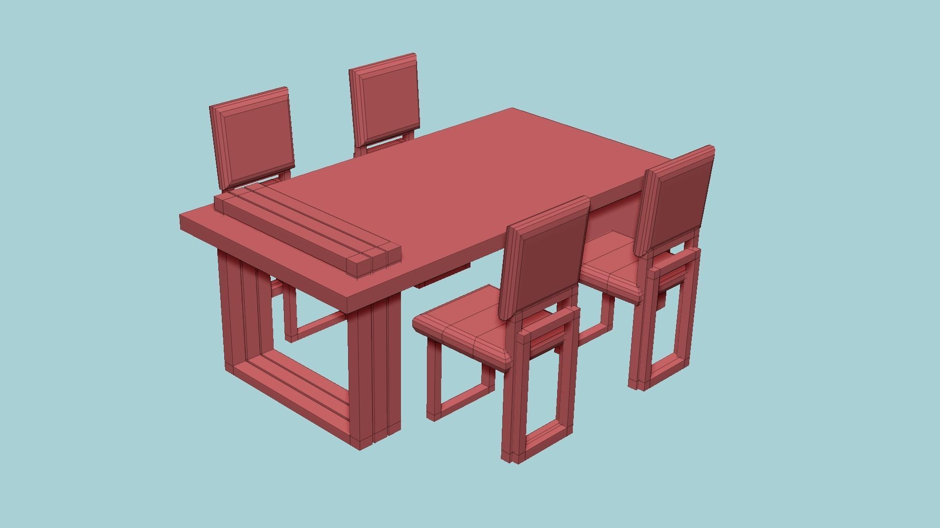 Dinning Table 70 - White Red - Furniture Interior Design Low-poly 3D model_8