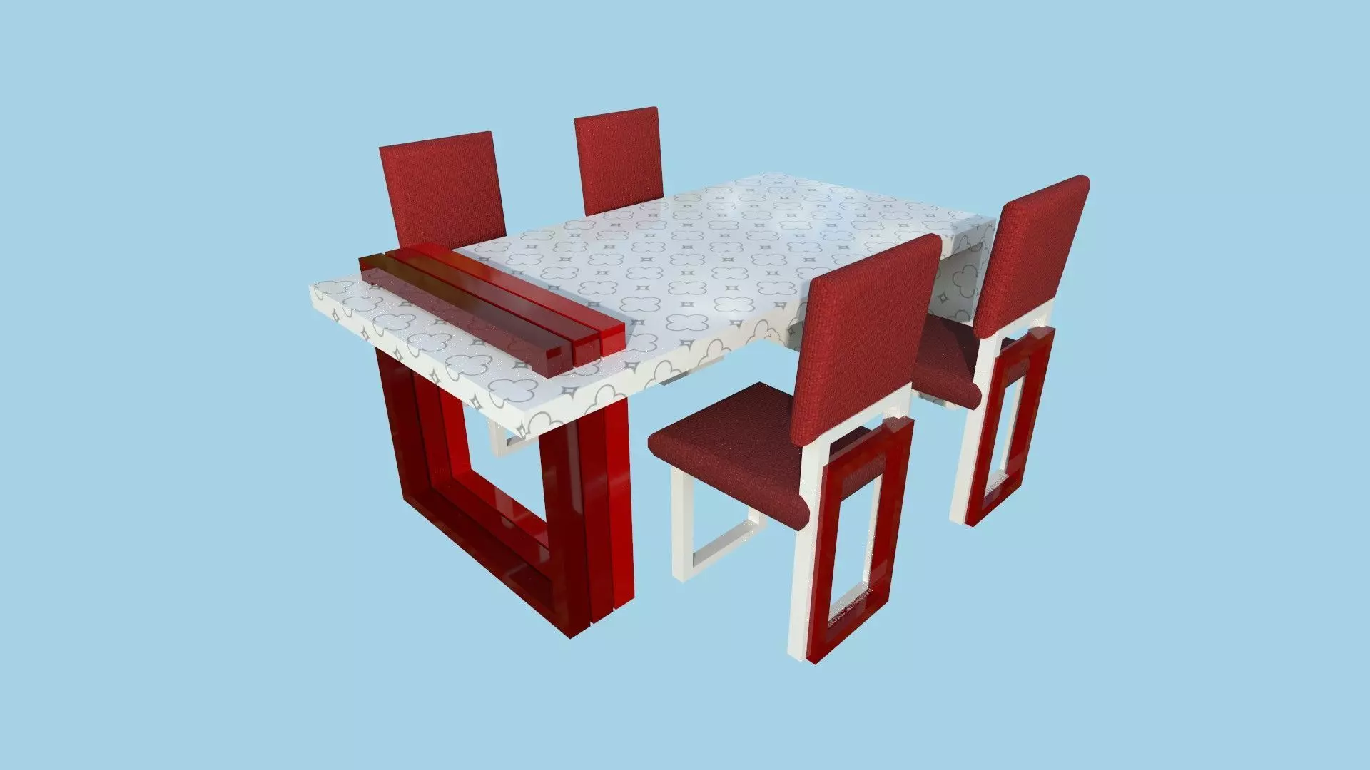 Dinning Table 70 - White Red - Furniture Interior Design Low-poly 3D model_0