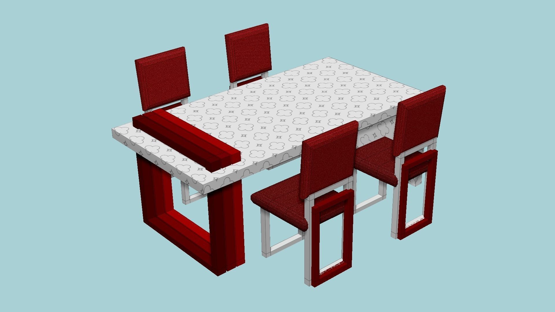 Dinning Table 70 - White Red - Furniture Interior Design Low-poly 3D model_5