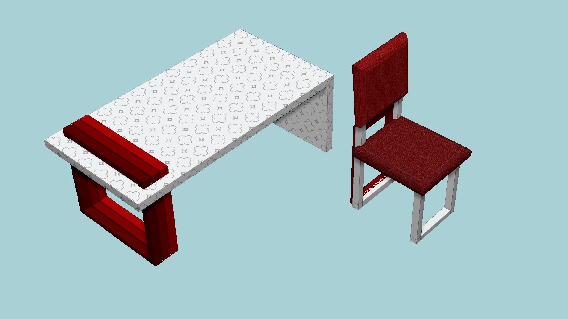 Dinning Table 70 - White Red - Furniture Interior Design Low-poly 3D model_7