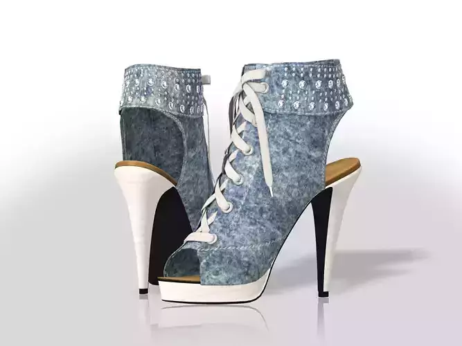 Denim Cutout Sneakers Heels Low-poly 3D model