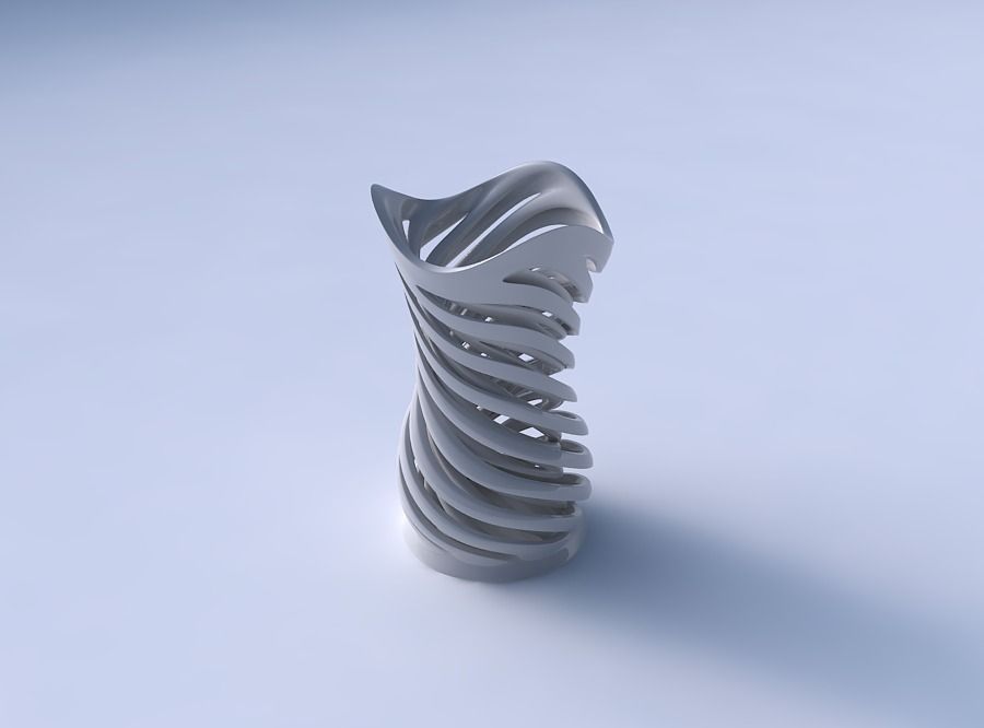 Vase widening with two layered vertical lines very twisted an... 3D print model_3