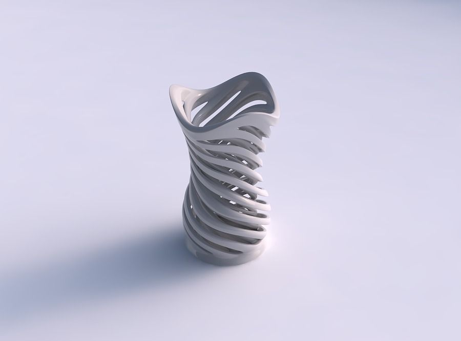 Vase widening with two layered vertical lines very twisted an... 3D print model_0