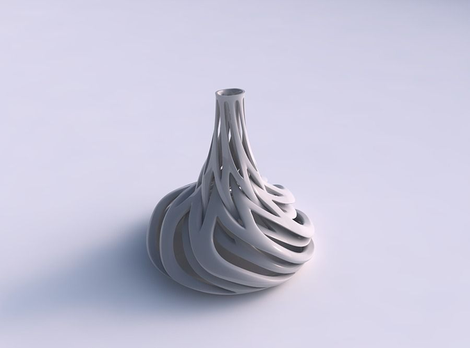 Vase wide bottom long slim neck with intertwining lines twist... 3D print model