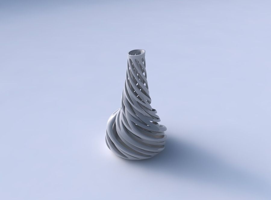 Vase wide bottom long slim neck with intertwining lines very ... 3D print model_3
