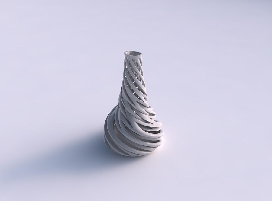 Vase wide bottom long slim neck with intertwining lines very ... 3D print model_0
