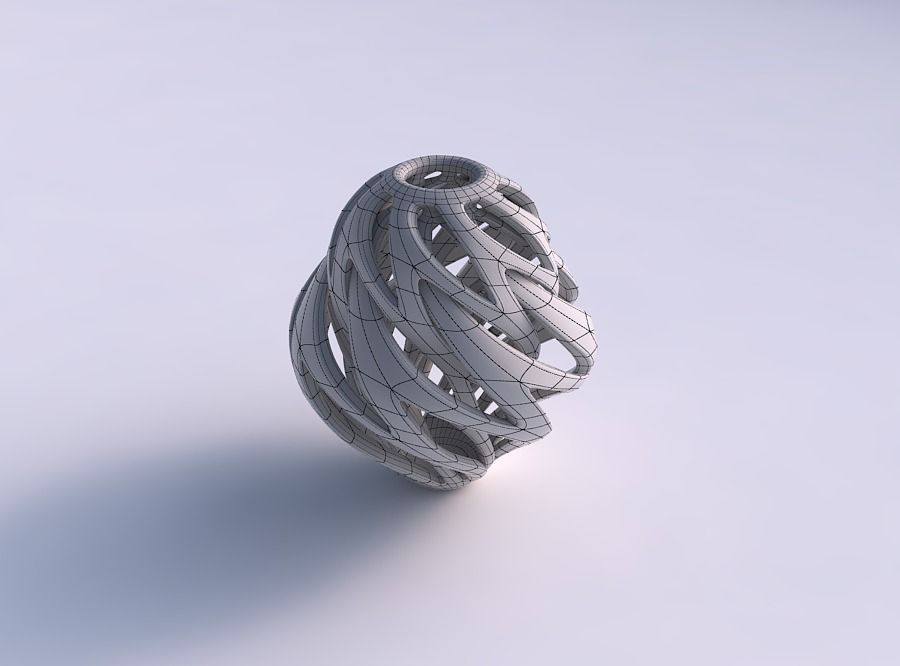 Vase spherical tapered with intertwining thick lines twisted 3D print model_5