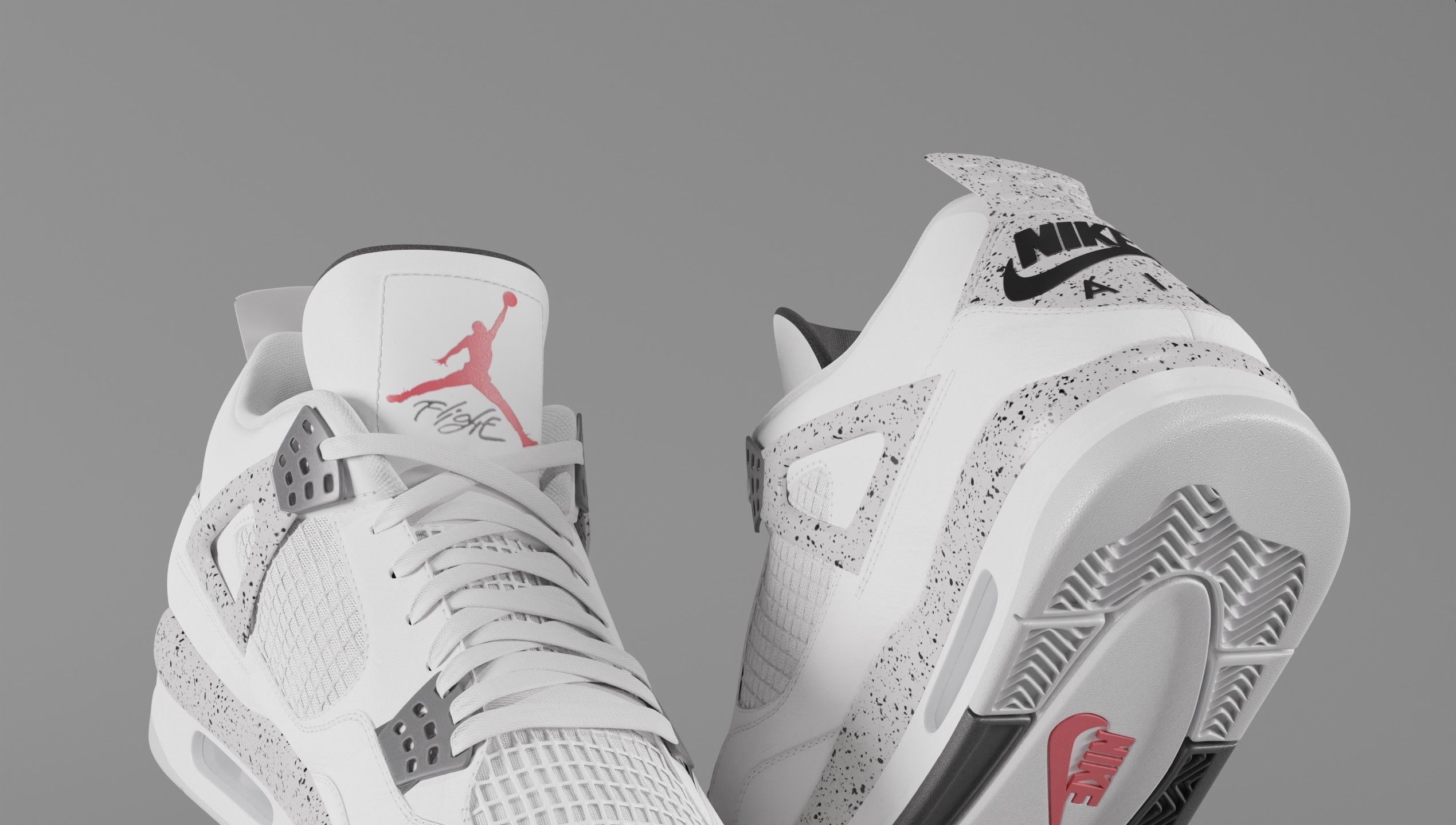 Nike Air Jordan 4 Retro White Cement Shoe Low-poly 3D model_29