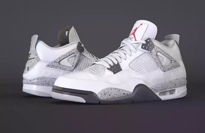 Nike Air Jordan 4 Retro White Cement Shoe Low-poly 3D model