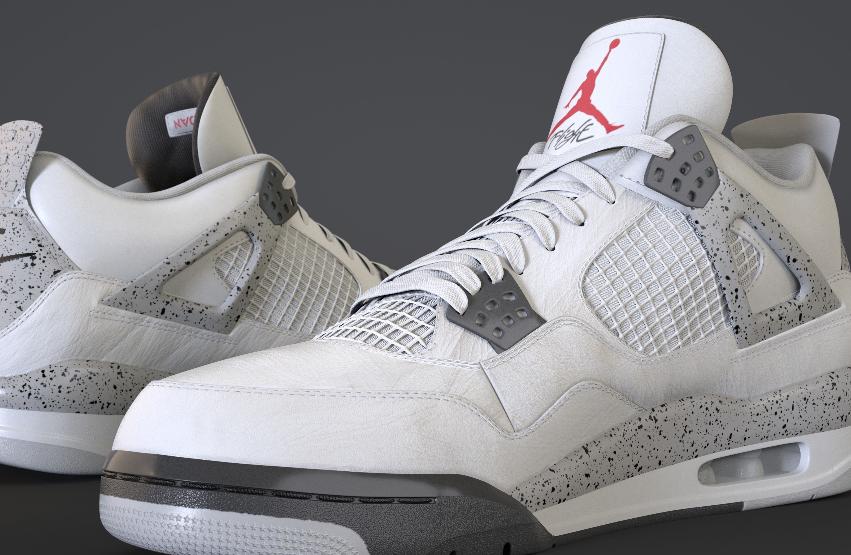 Nike Air Jordan 4 Retro White Cement Shoe Low-poly 3D model_17