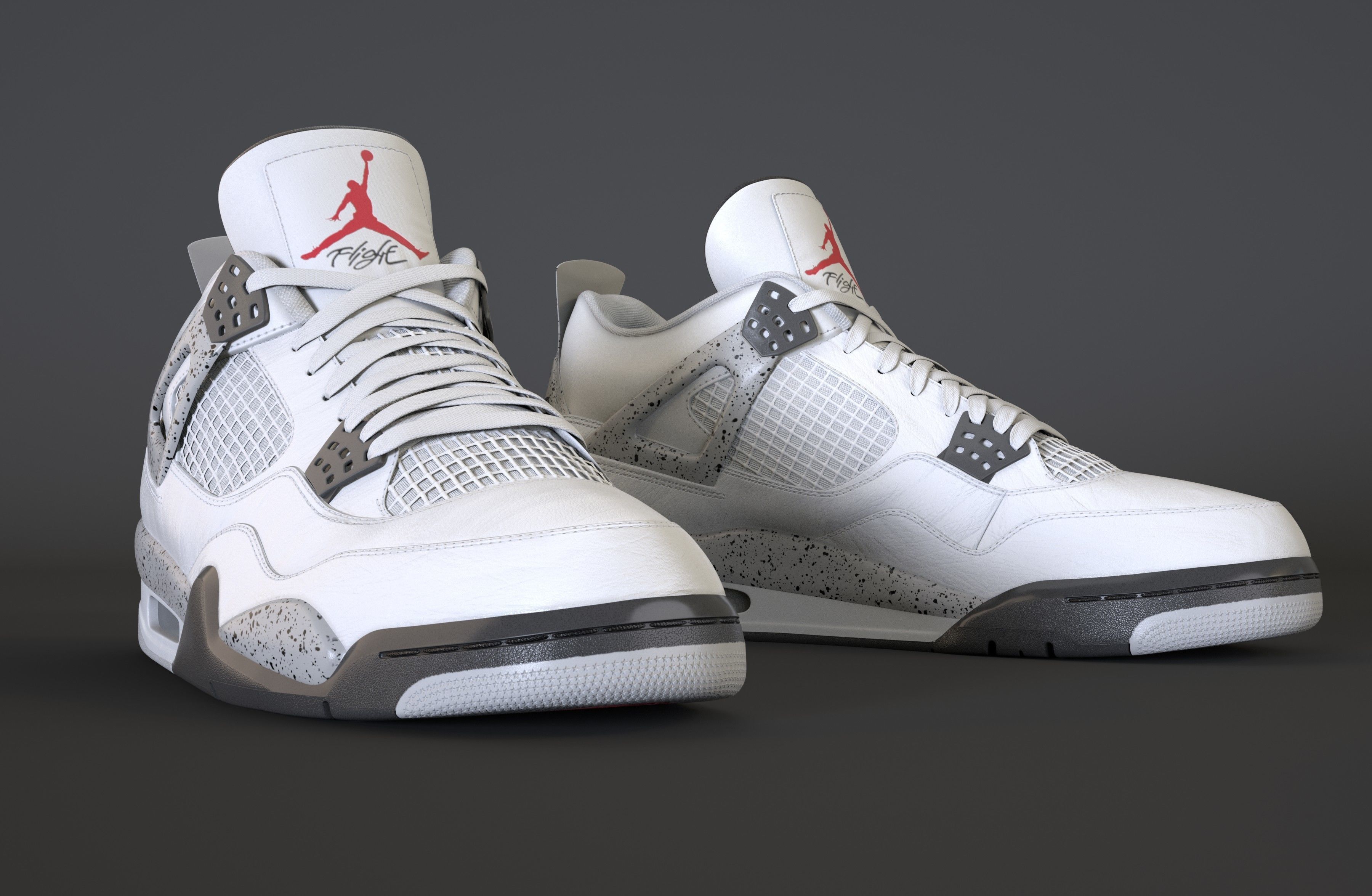 Nike Air Jordan 4 Retro White Cement Shoe Low-poly 3D model_1