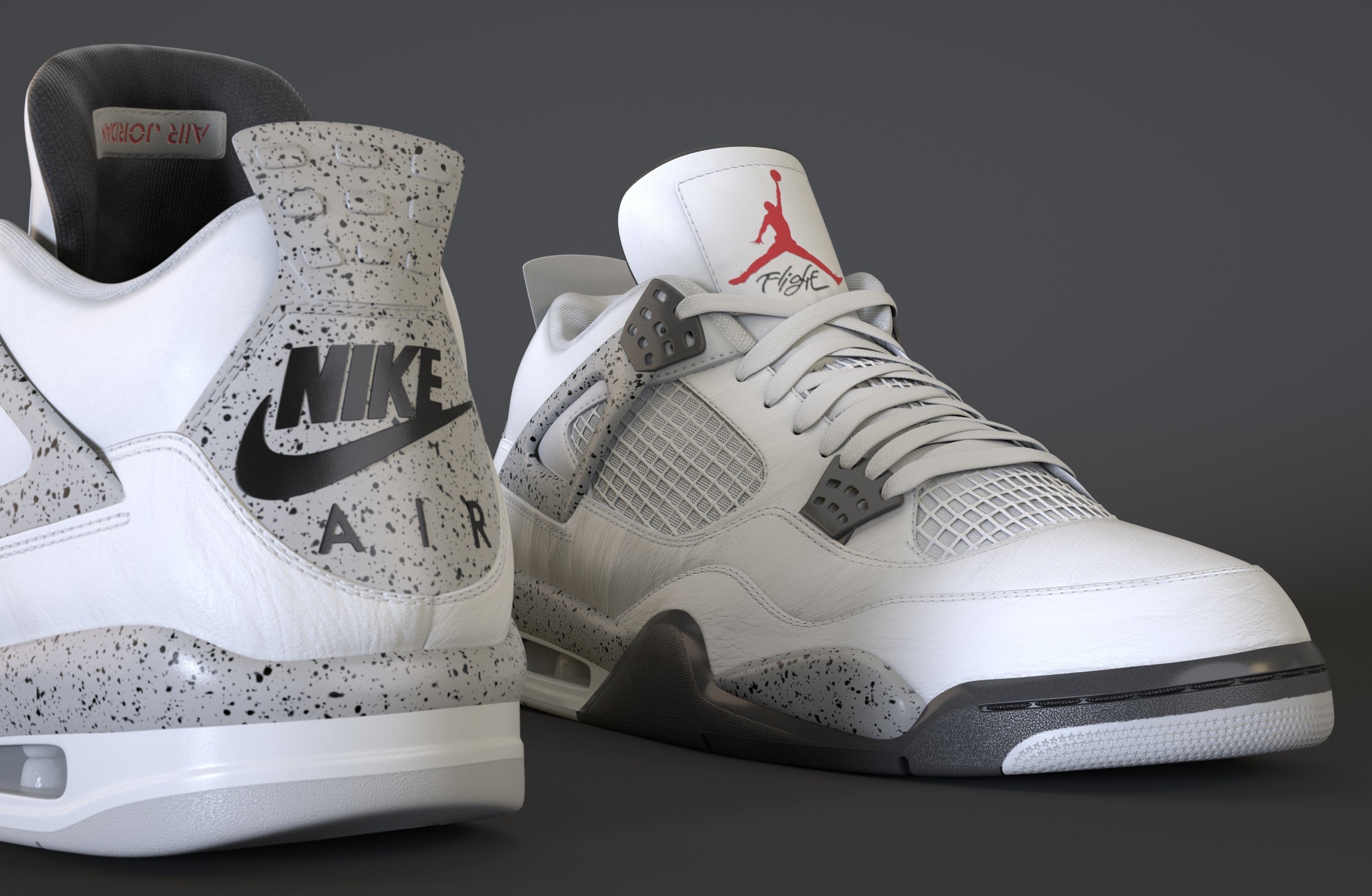 Nike Air Jordan 4 Retro White Cement Shoe Low-poly 3D model_11