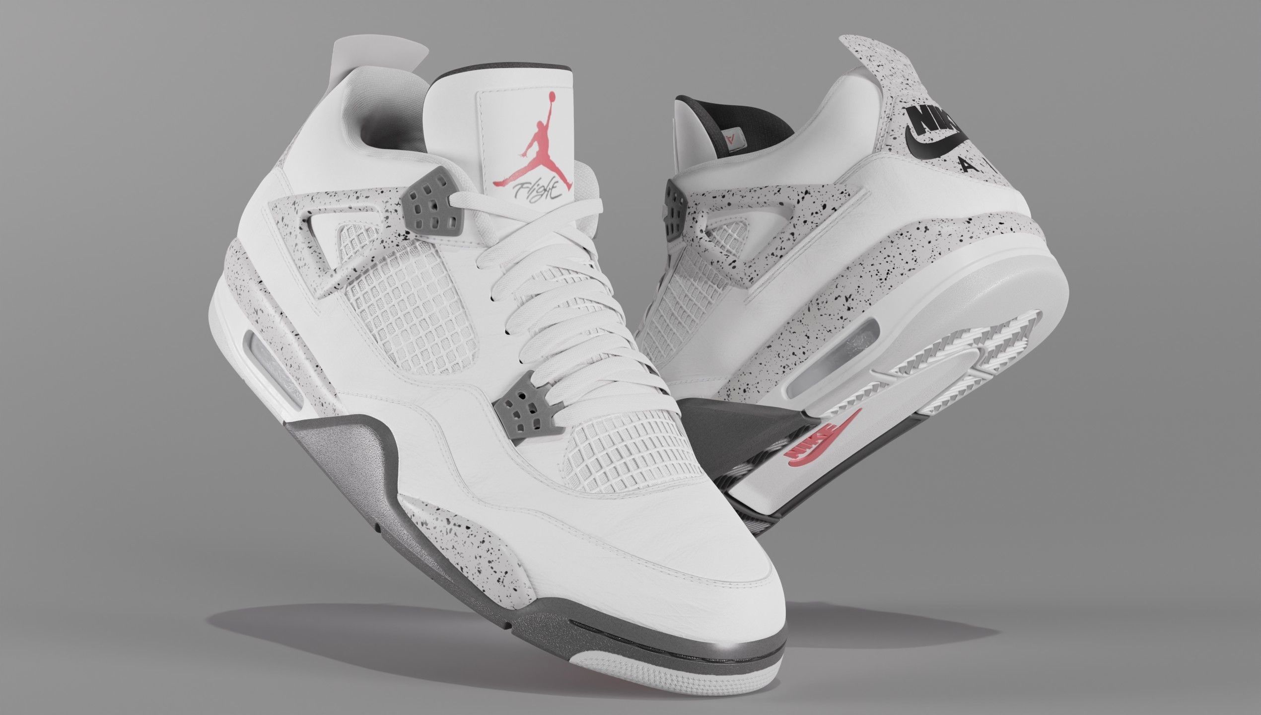 Nike Air Jordan 4 Retro White Cement Shoe Low-poly 3D model_26
