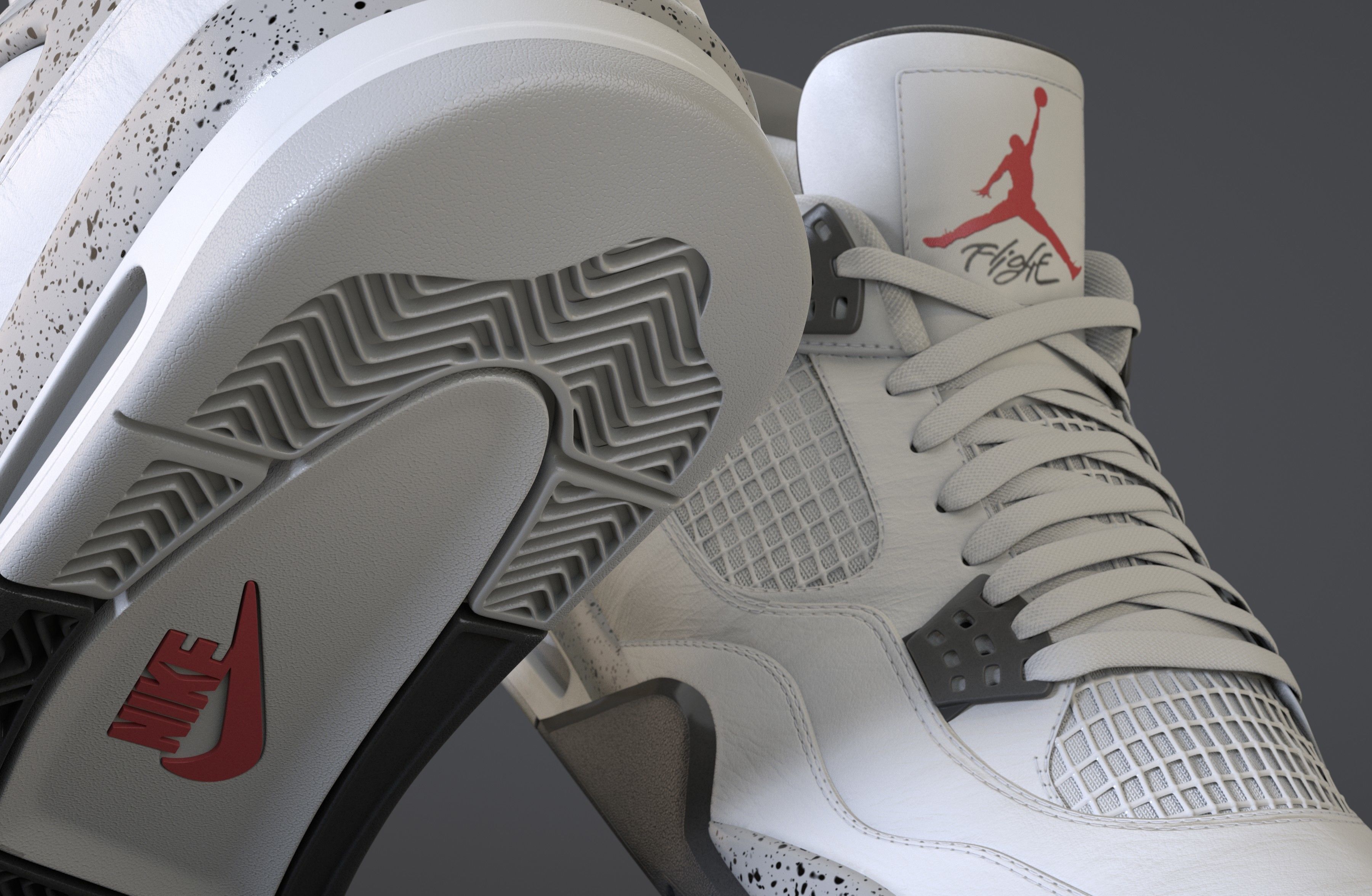 Nike Air Jordan 4 Retro White Cement Shoe Low-poly 3D model_2
