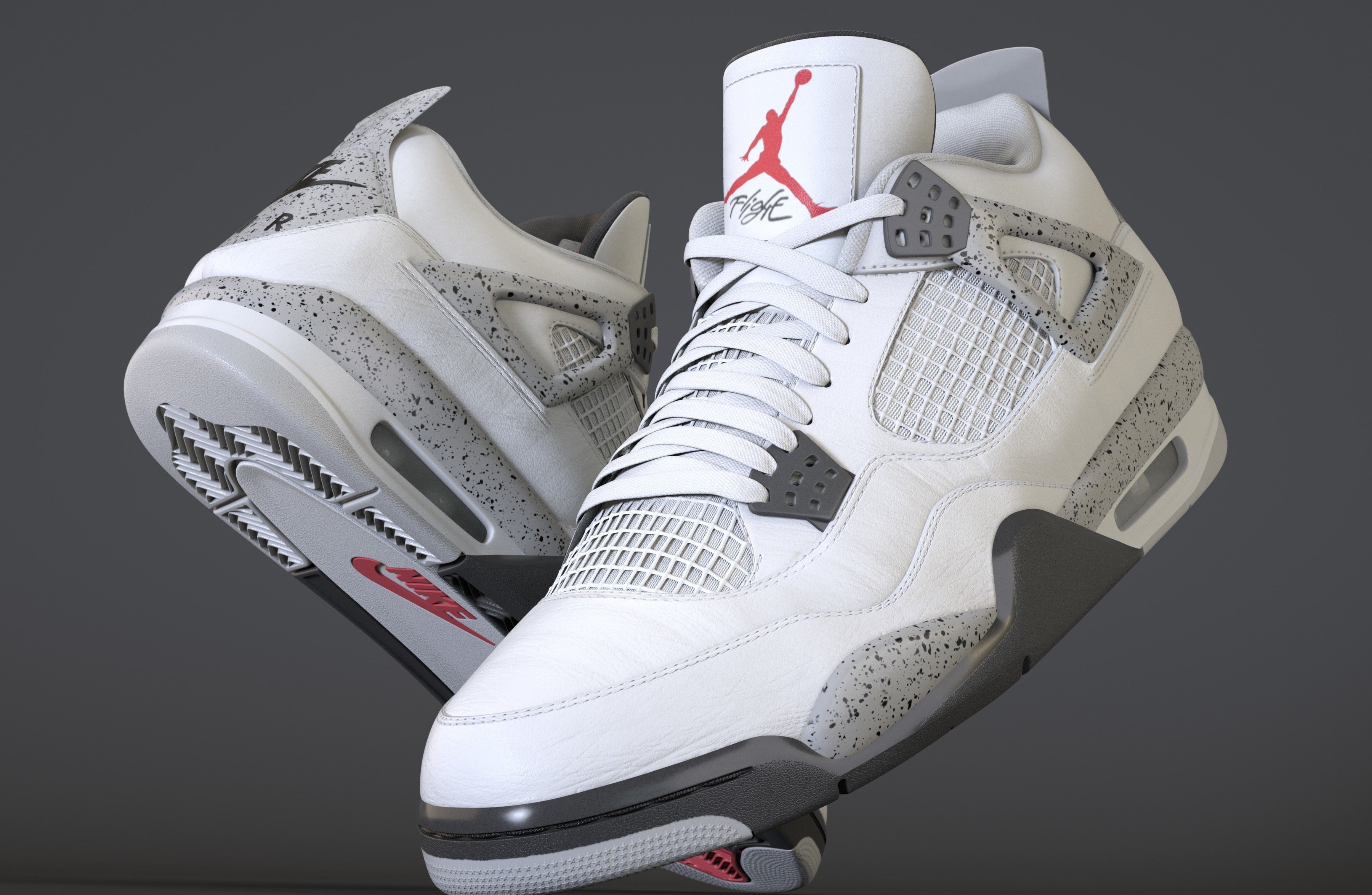 Nike Air Jordan 4 Retro White Cement Shoe Low-poly 3D model_9