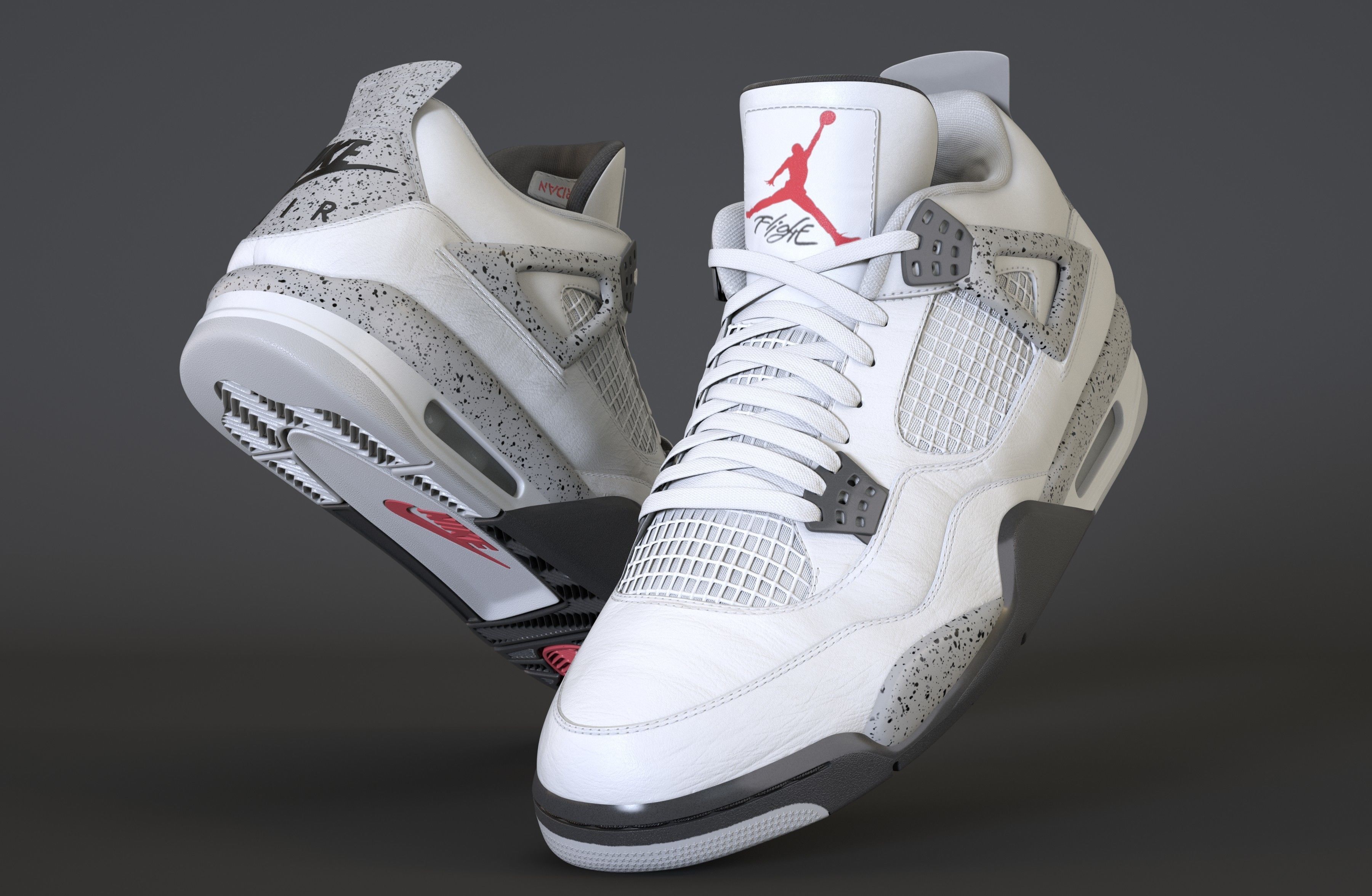 Nike Air Jordan 4 Retro White Cement Shoe Low-poly 3D model_4