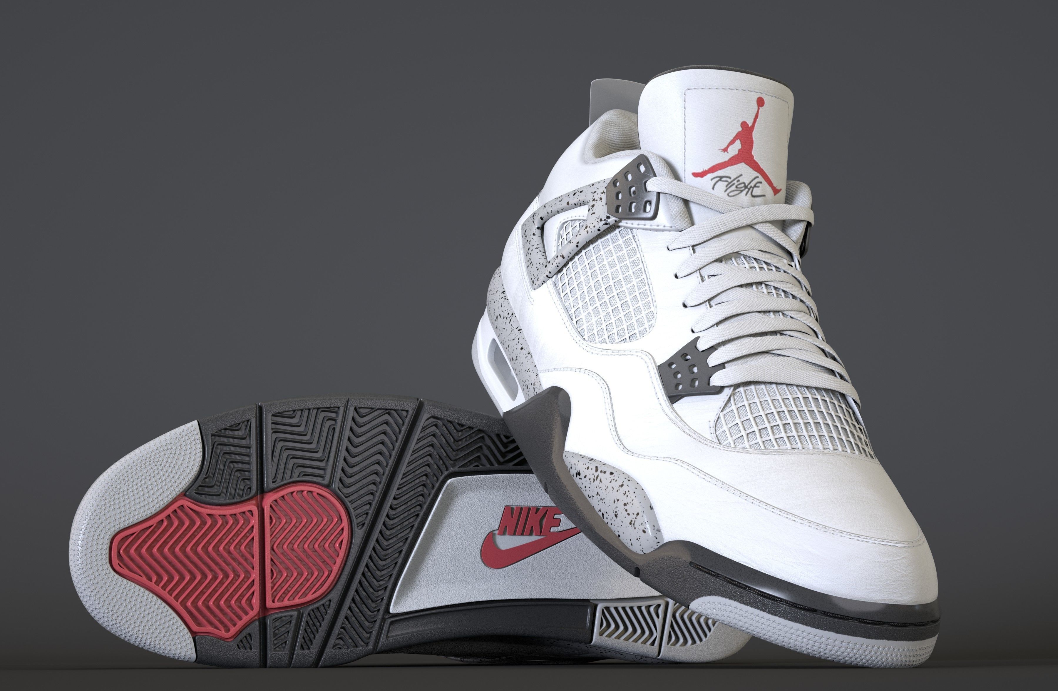 Nike Air Jordan 4 Retro White Cement Shoe Low-poly 3D model_3