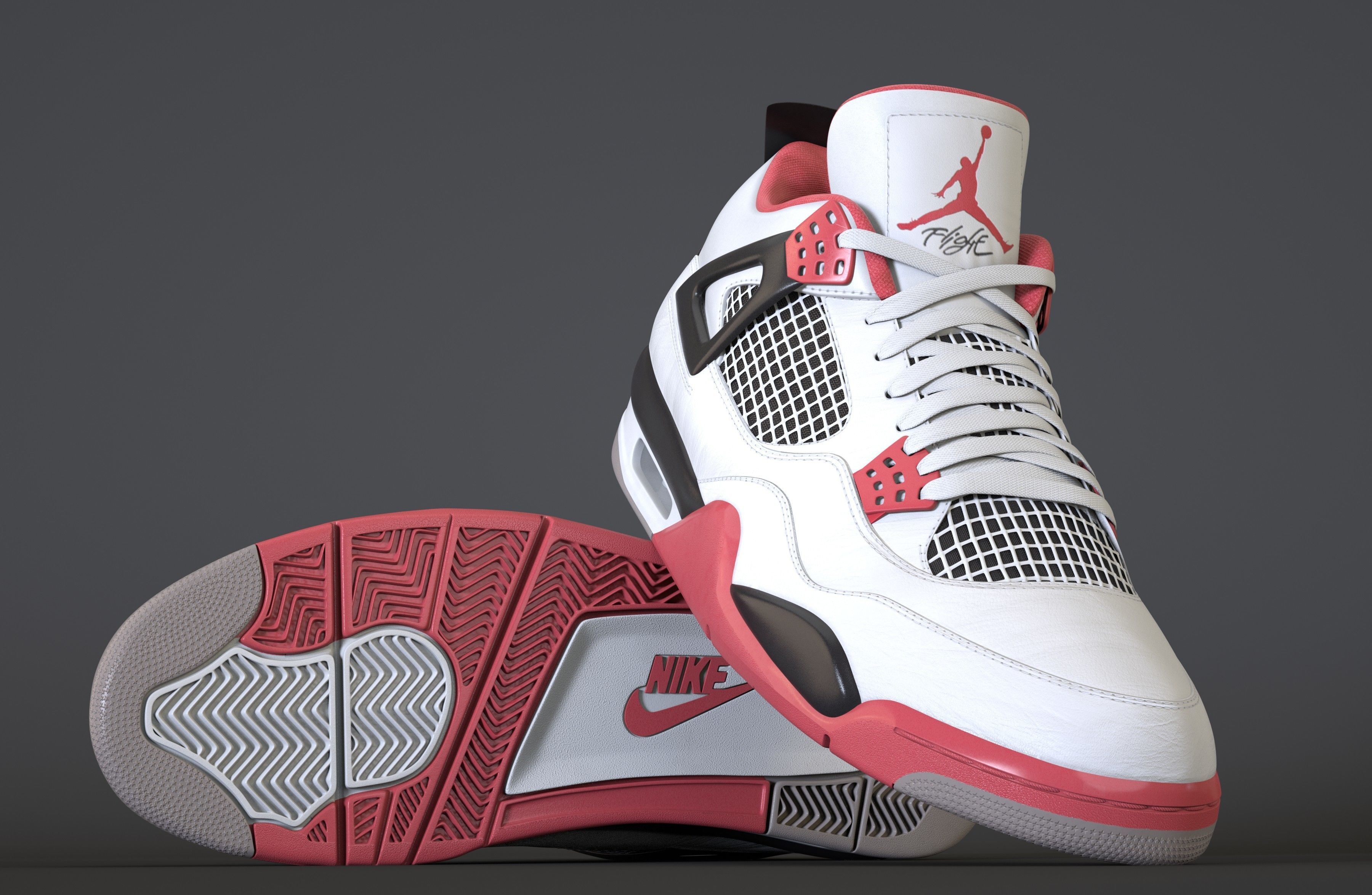 Nike Air Jordan 4 Retro Fire Red Shoe Low-poly 3D model_44