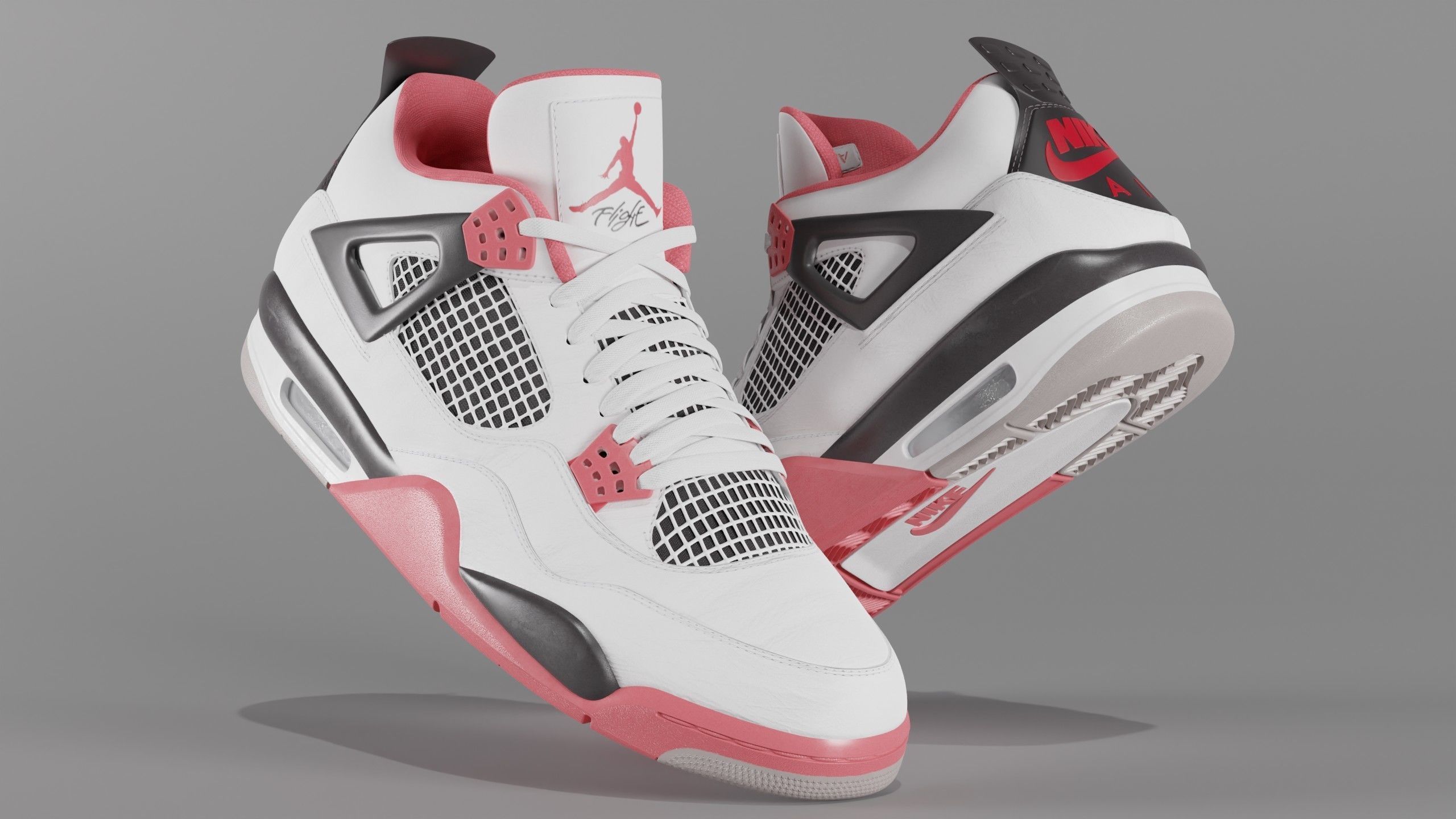 Nike Air Jordan 4 Retro Fire Red Shoe Low-poly 3D model_1