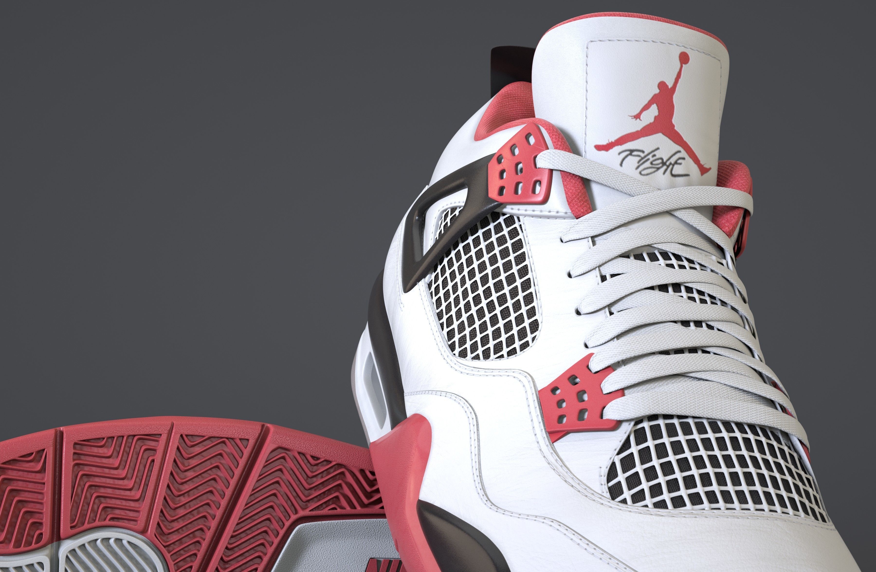 Nike Air Jordan 4 Retro Fire Red Shoe Low-poly 3D model_40