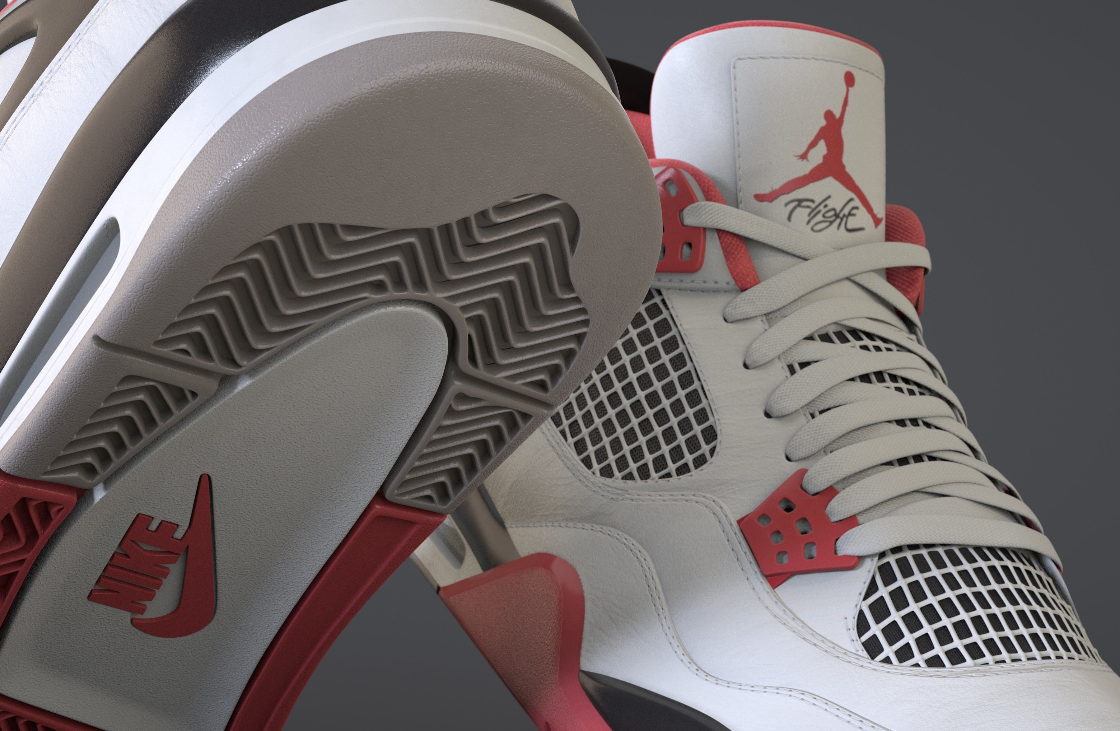 Nike Air Jordan 4 Retro Fire Red Shoe Low-poly 3D model_21