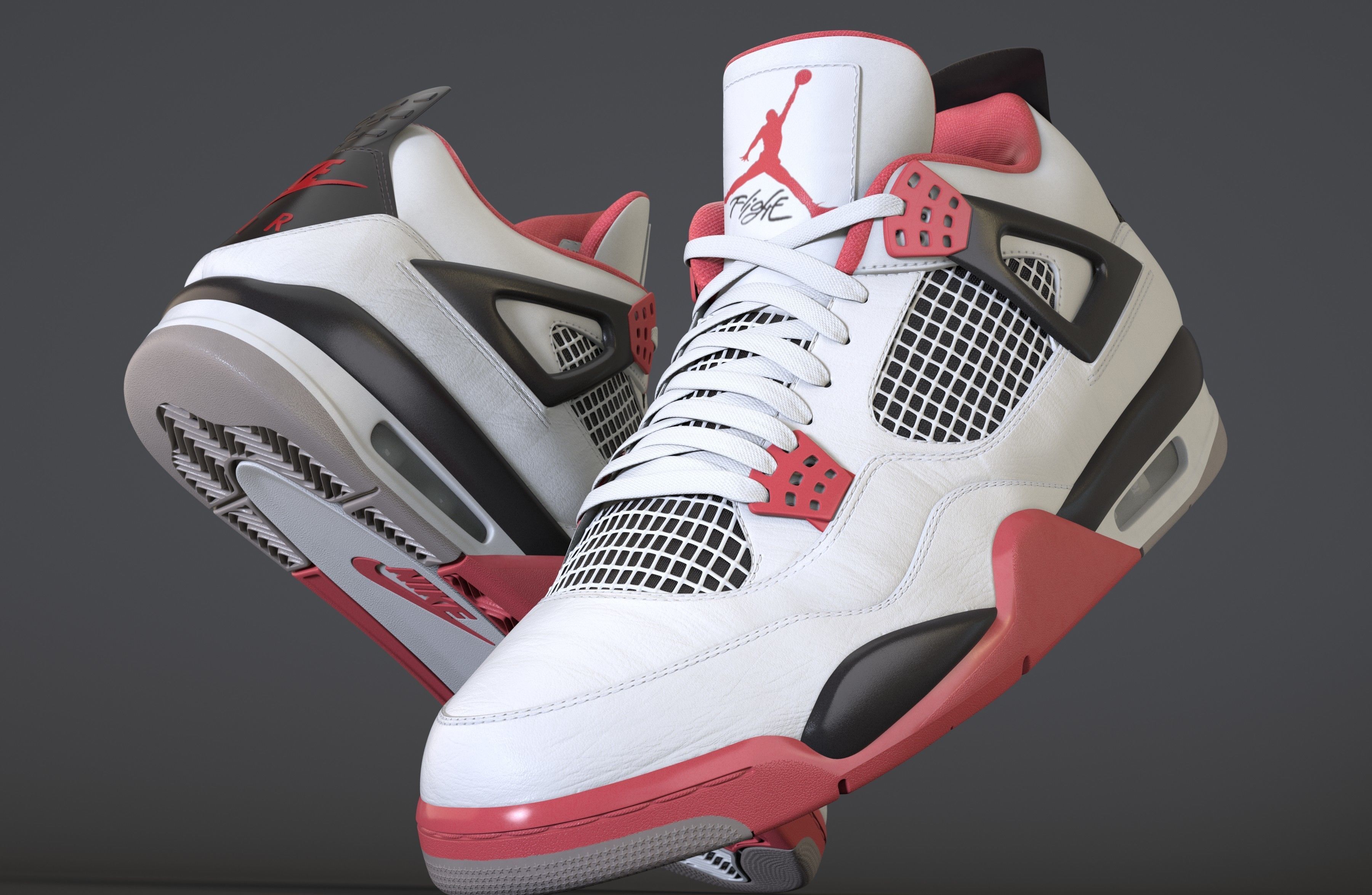 Nike Air Jordan 4 Retro Fire Red Shoe Low-poly 3D model_19
