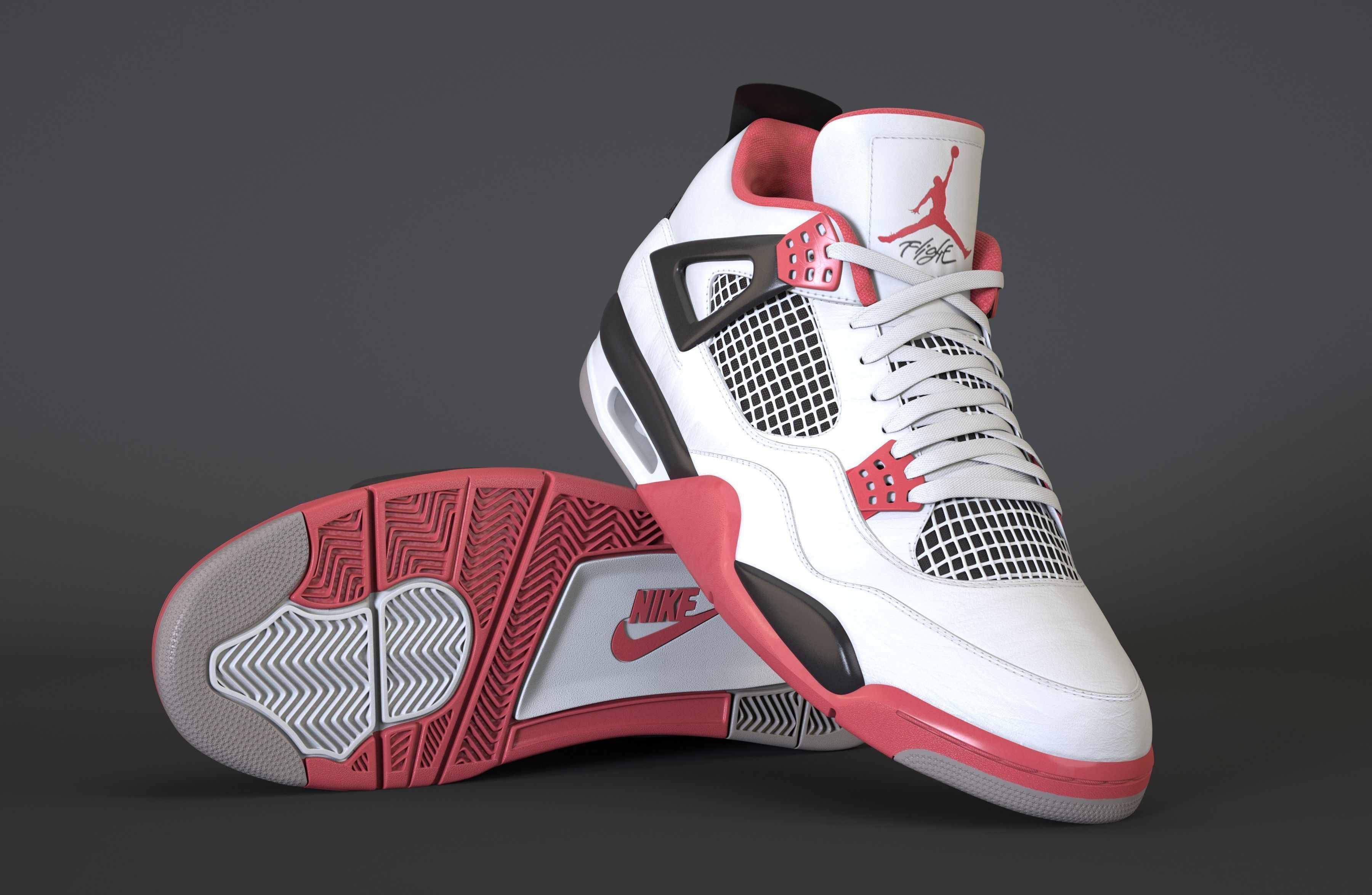 Nike Air Jordan 4 Retro Fire Red Shoe Low-poly 3D model_39