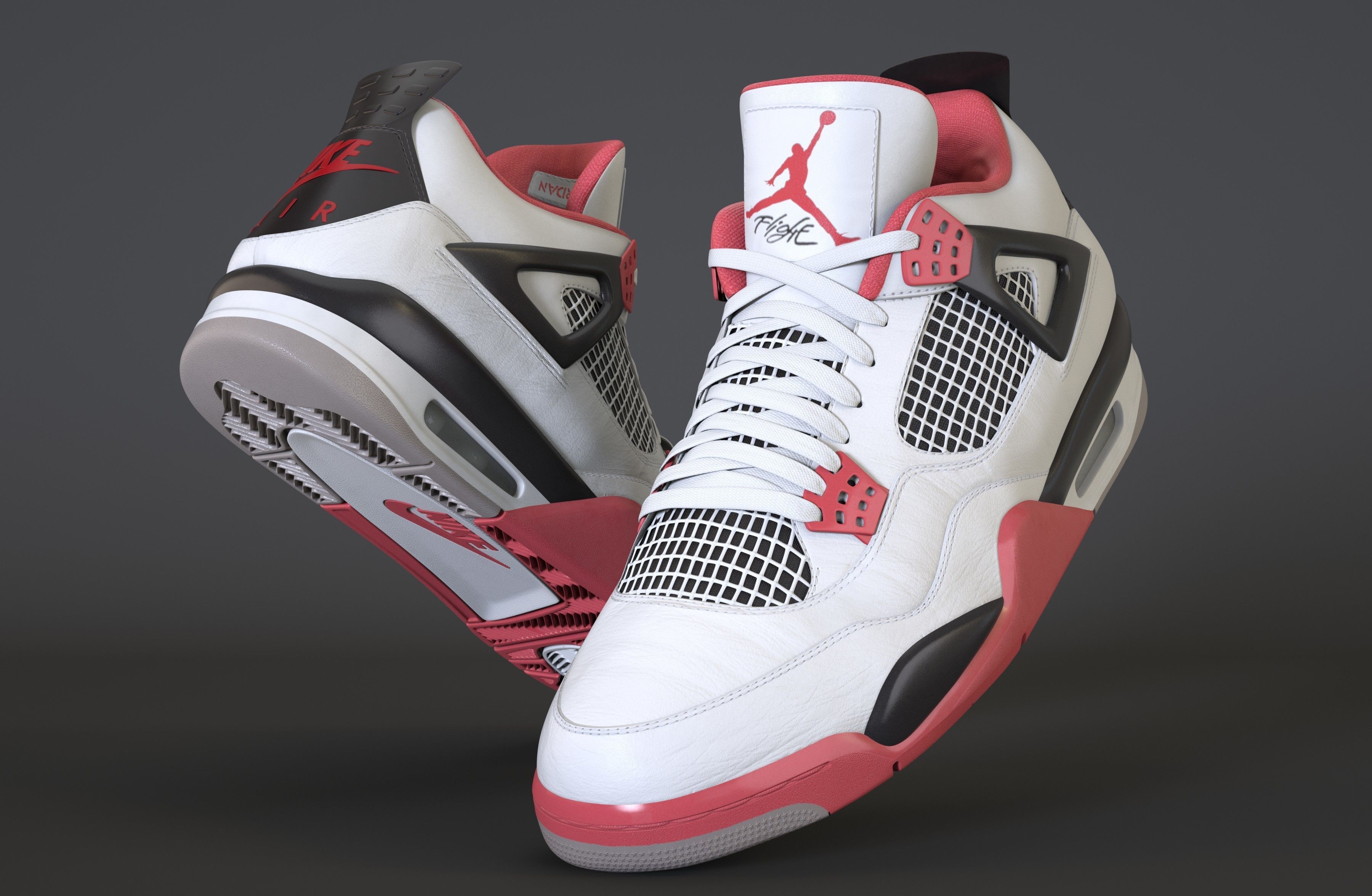 Nike Air Jordan 4 Retro Fire Red Shoe Low-poly 3D model_33