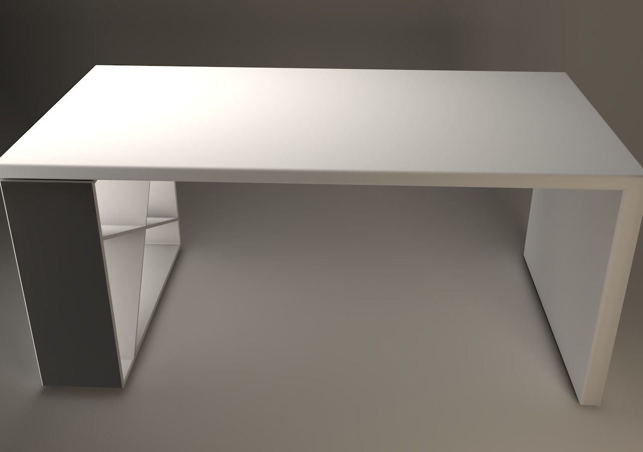 3D model table x desk with wooden top 3D model_5
